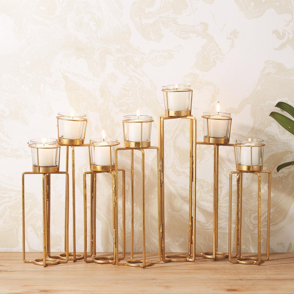 Serpentine Set of 7 Gold Leaf Hinged Votive Candleholders