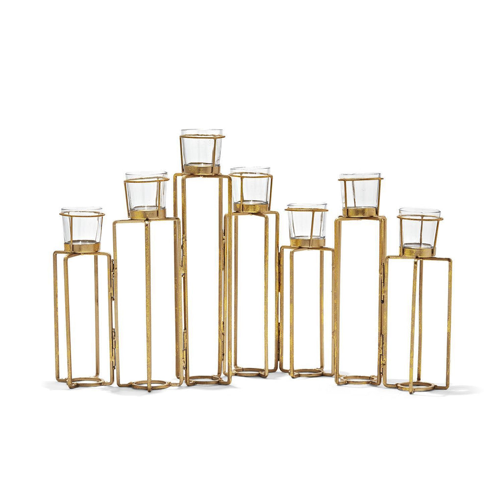 Serpentine Set of 7 Gold Leaf Hinged Votive Candleholders