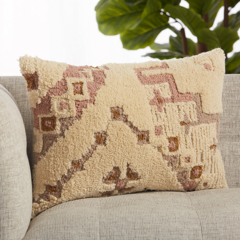 Kezia Tribal Pillow in Cream & Light Pink