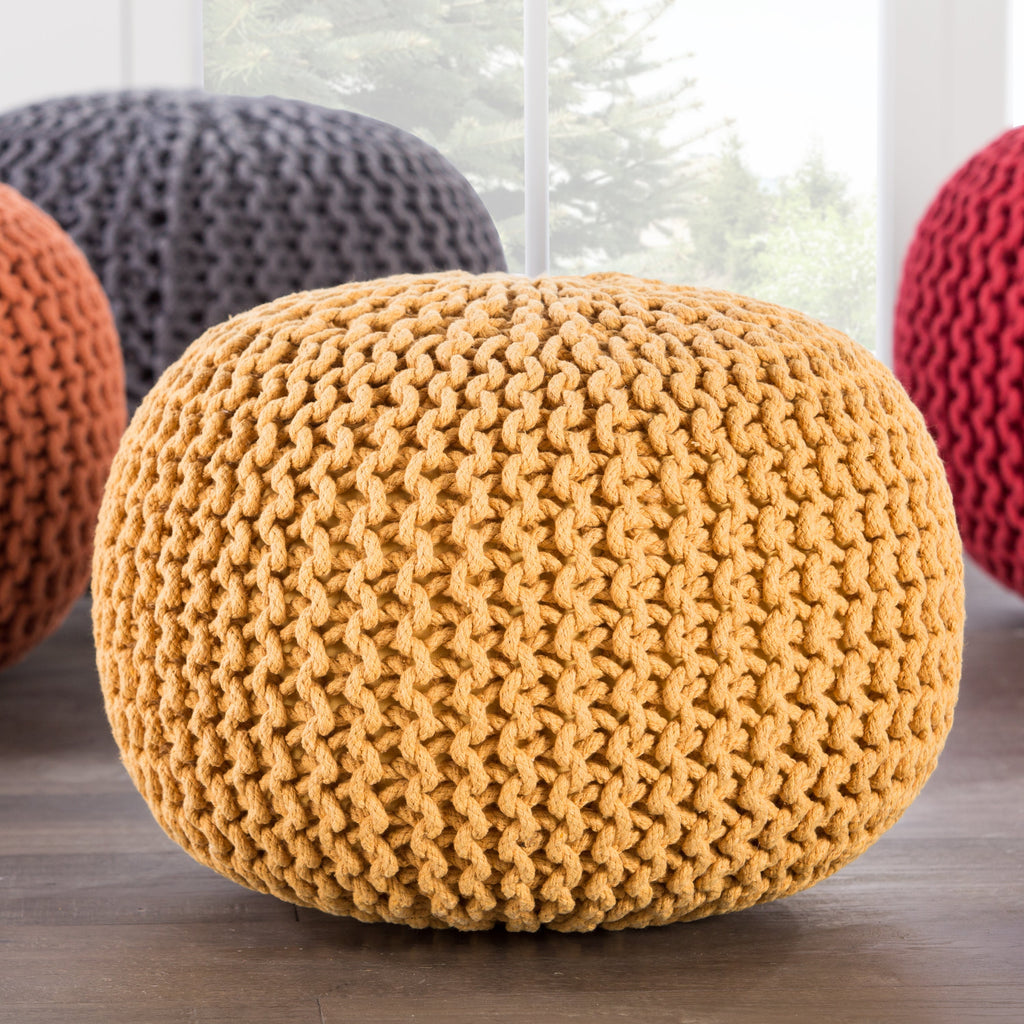 Visby Yellow Textured Round Pouf