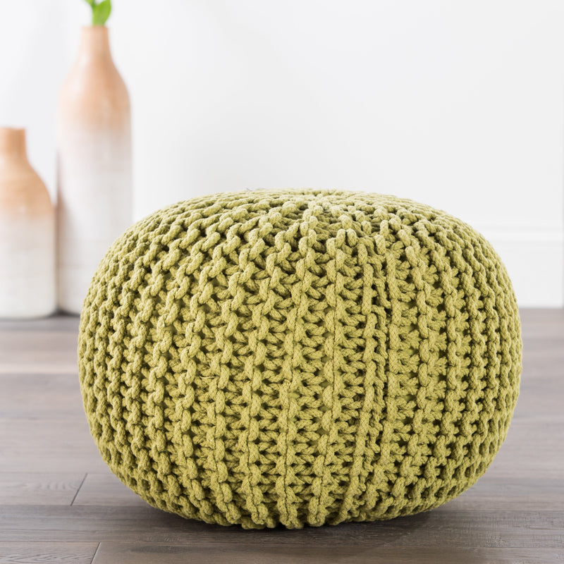 Visby Green Textured Round Pouf