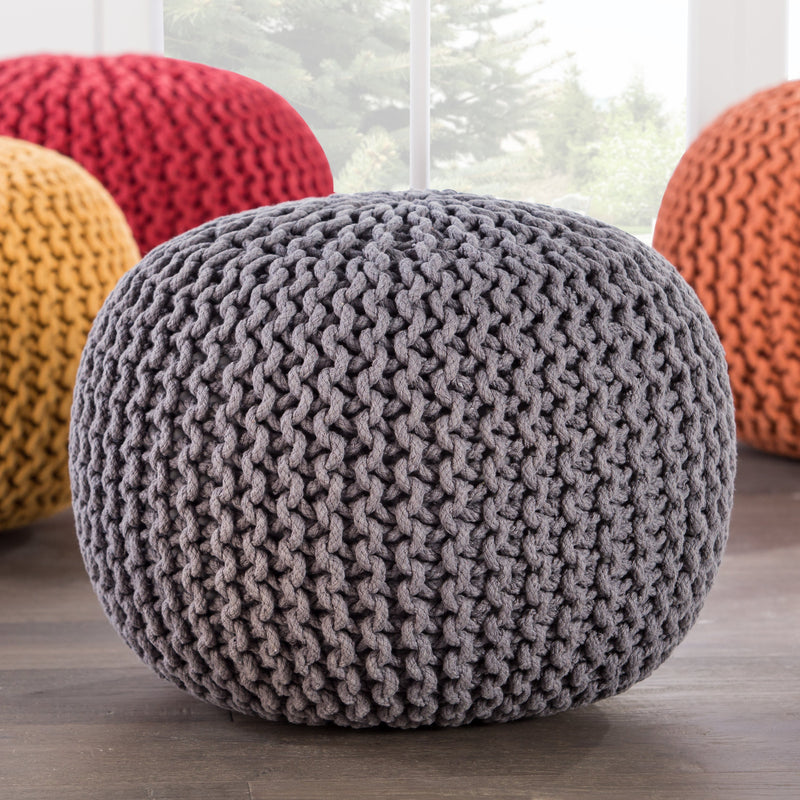 Visby Gray Textured Round Pouf