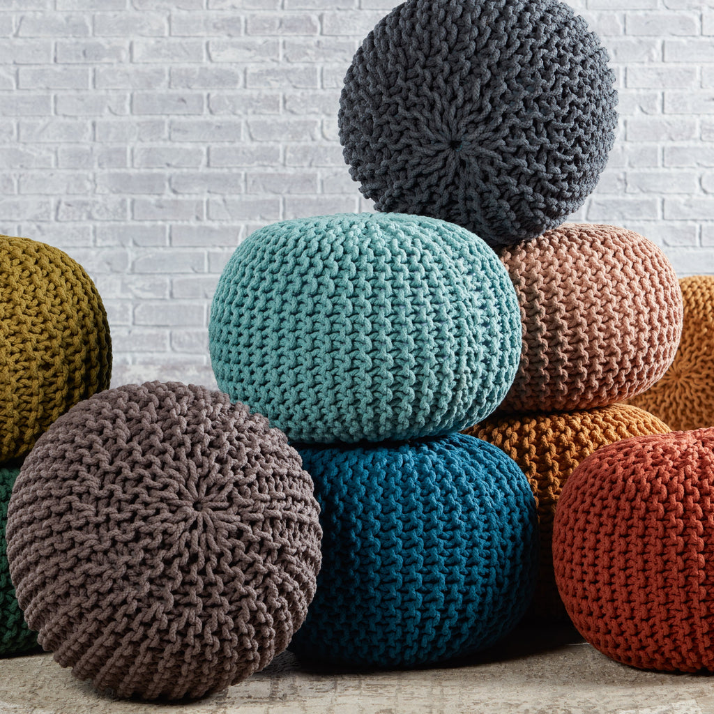 Visby Teal Textured Round Pouf