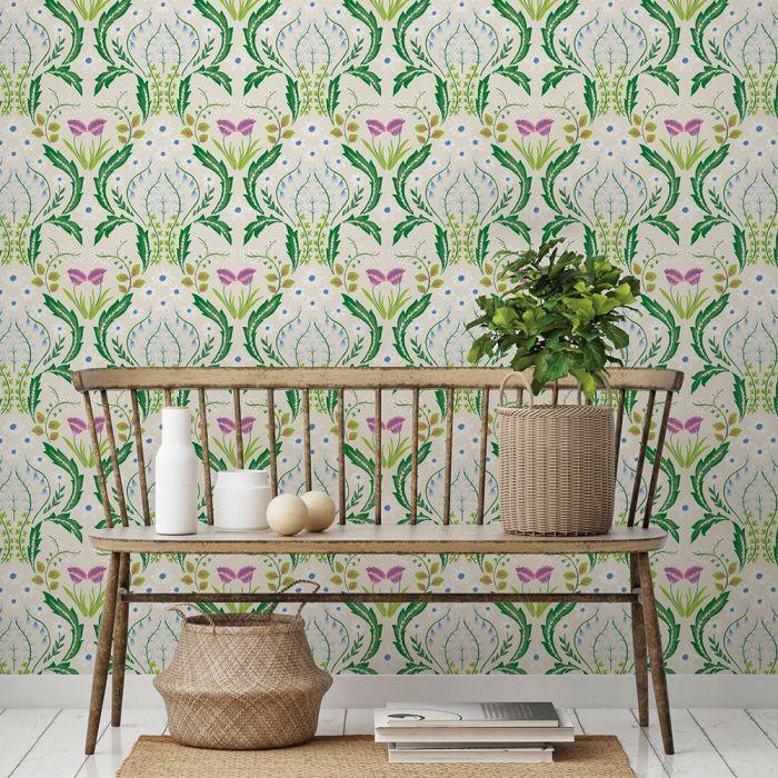 Scandi Floral Removable Wallpaper in Botanical Green