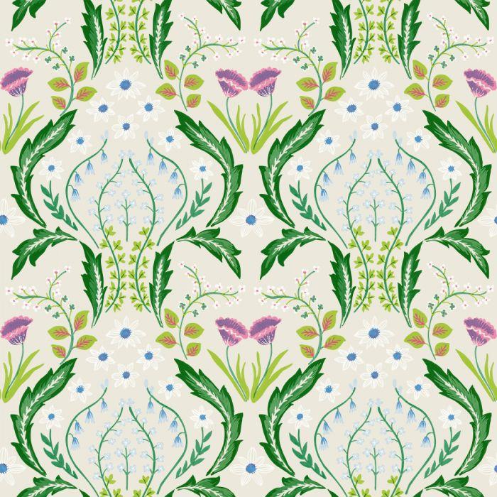 Scandi Floral Removable Wallpaper in Botanical Green