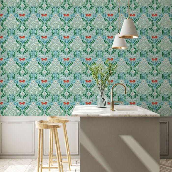 Scandi Floral Removable Wallpaper in Teal