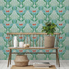 Scandi Floral Removable Wallpaper in Teal