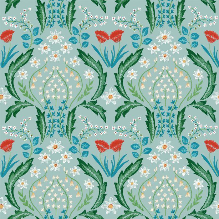 Scandi Floral Removable Wallpaper in Teal