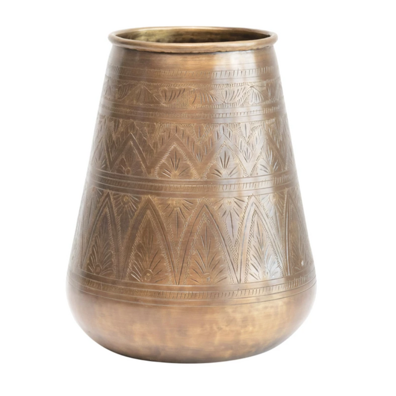 Debossed Metal Vase with Antique Finish