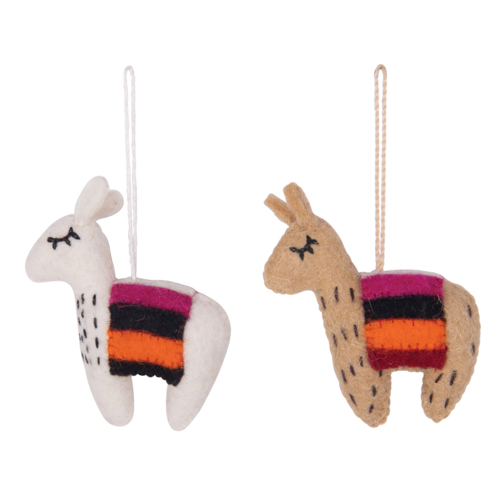 Wool Felt Llama Ornament with Embroidery, 2 Colors