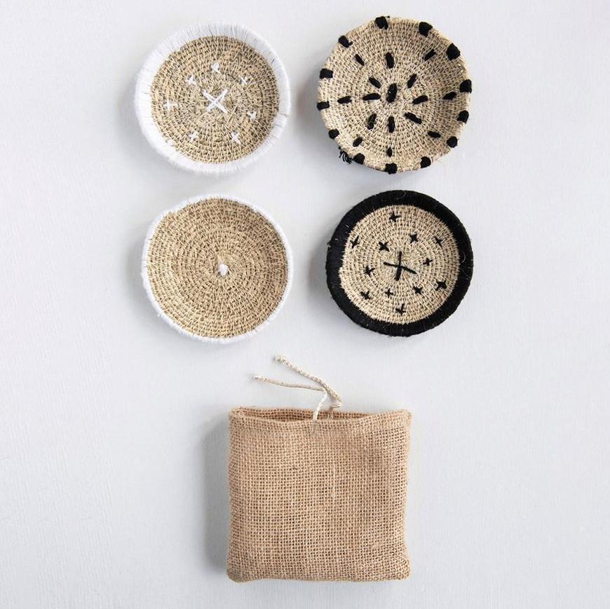 Seagrass Coasters with Black & White Stitching