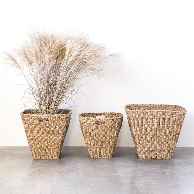 Seagrass Square Baskets with Handles - Set of 3