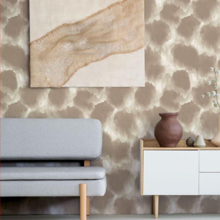 Shibori Clouds Removable Wallpaper in Neutral Beige