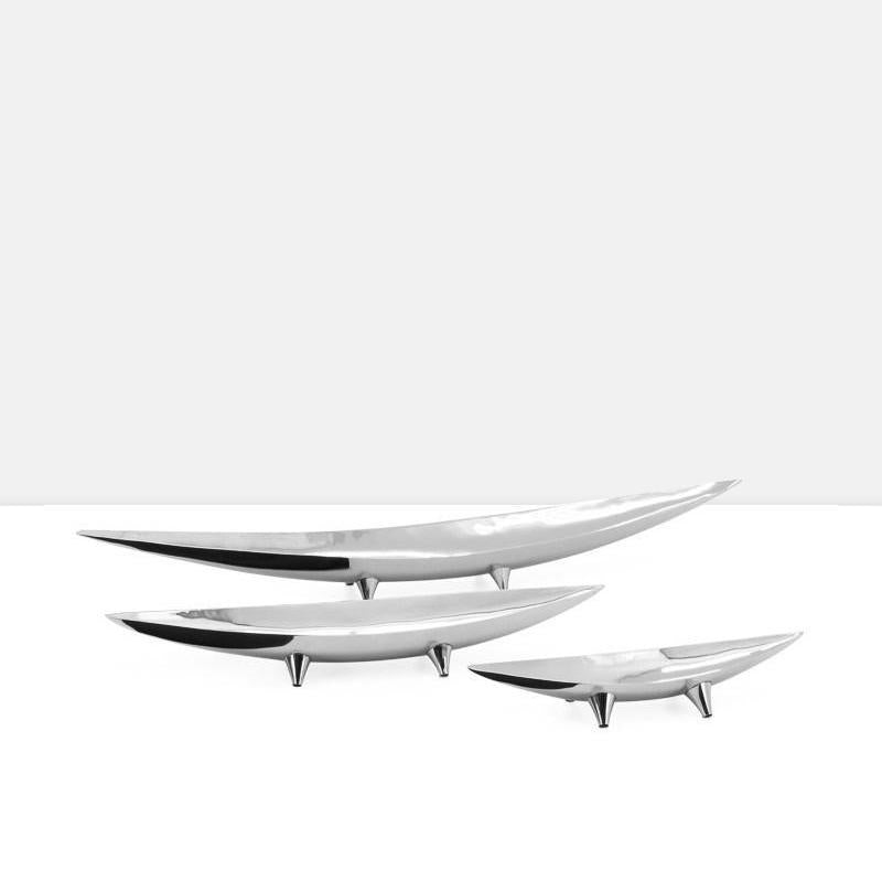 Silver 3 Piece Tapered Boat Bowl Set