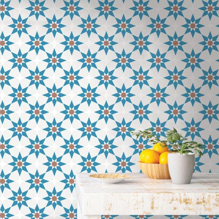 Soleil Removable Wallpaper in Terracotta and Blue