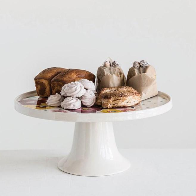 Stoneware Cake Pedestal with Flowers