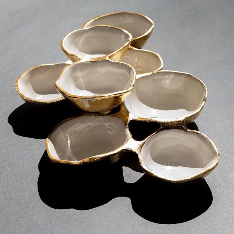 Small Cluster of Eight Serving Bowls - Nickel and White