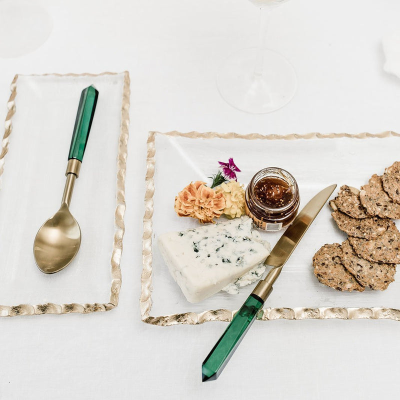 Clear Textured Rectangular Tray with Jagged Gold Rim