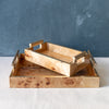 Leiden Burl Wood Rectangular Tray w/ Gold Handles - Medium