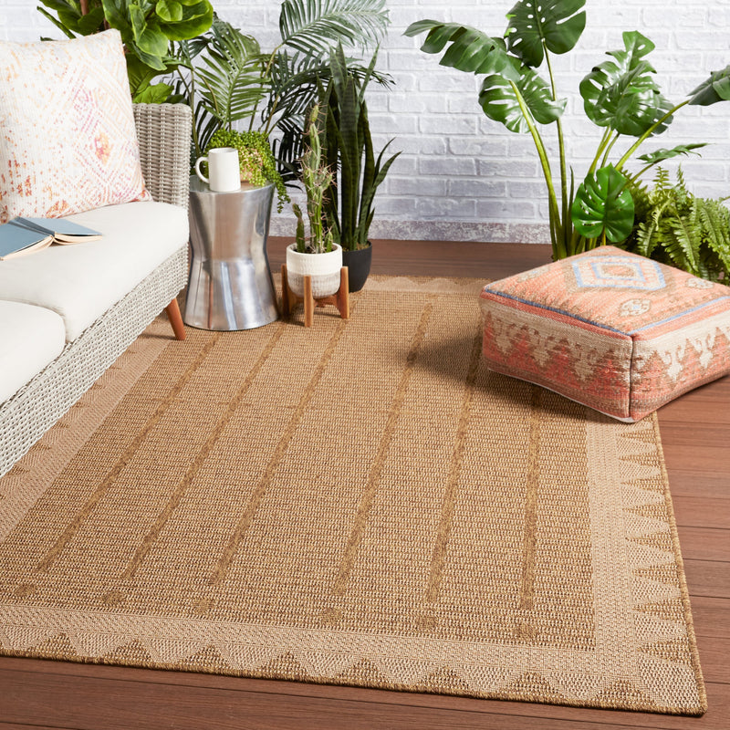 Akamai Indoor/Outdoor Border Beige & Light Brown Rug