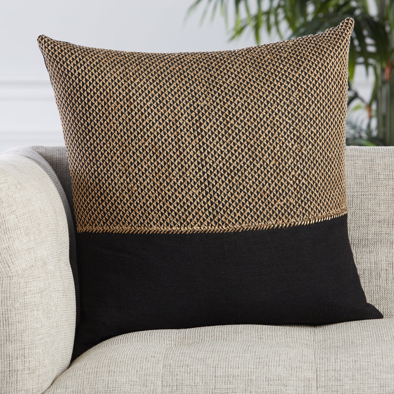 Sila Geometric Pillow in Light Tan & Black by Jaipur Living