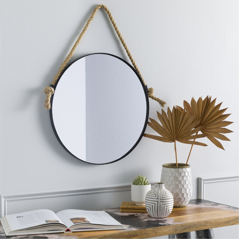 Thaddeus THD-002 Round Mirror in Black by Surya