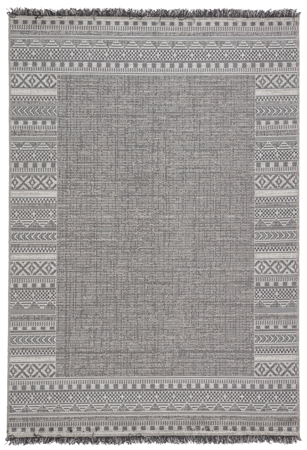 Kiyan Indoor/Outdoor Border Gray & Light Gray Rug