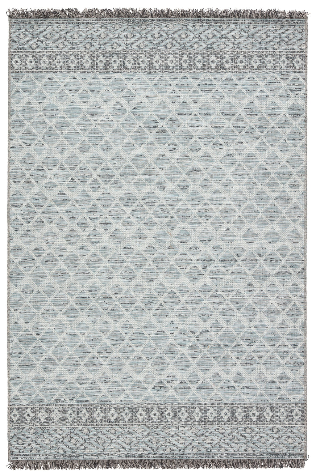 Ravi Indoor/Outdoor Border Gray & Light Blue Rug