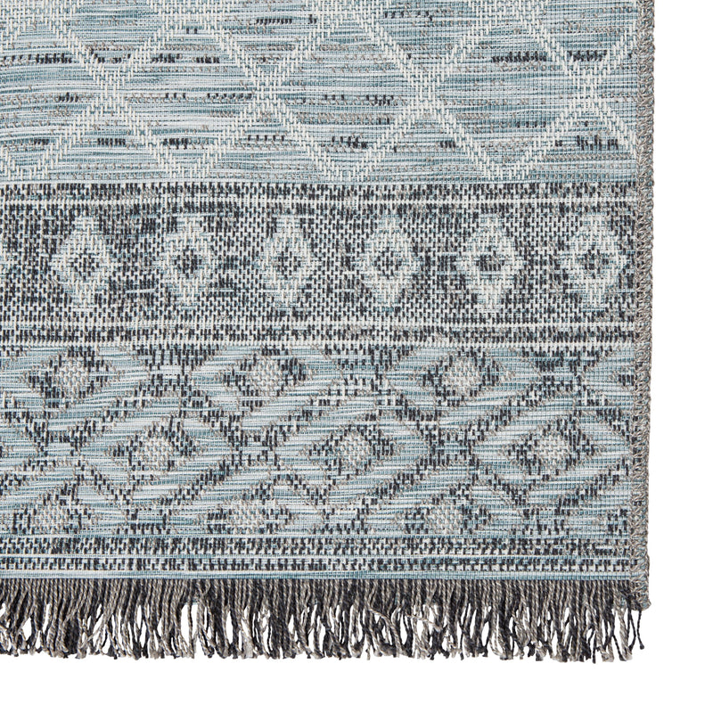 Ravi Indoor/Outdoor Border Gray & Light Blue Rug