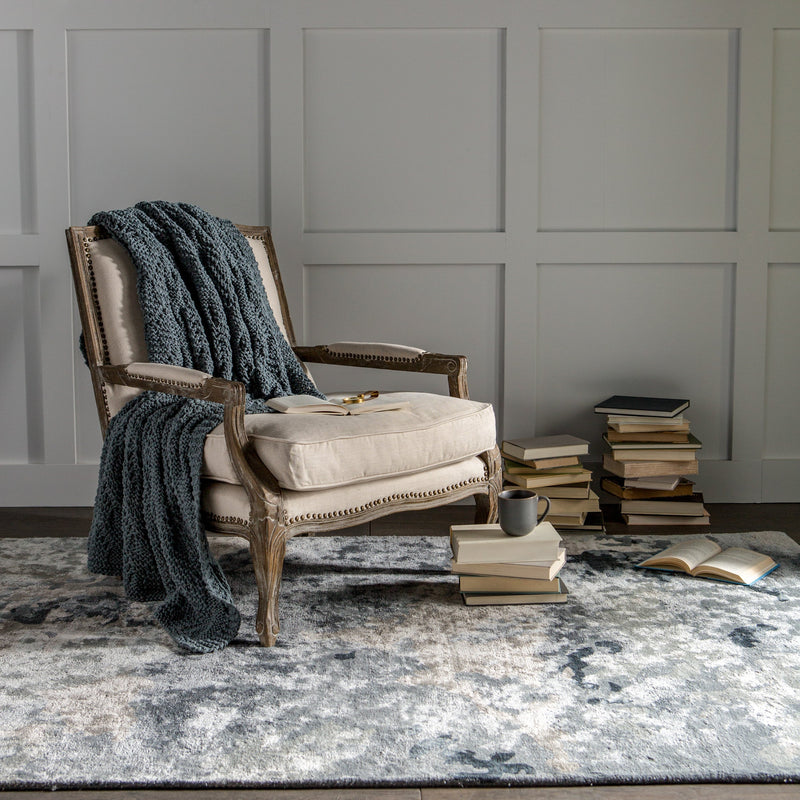 Glacier Handmade Abstract Gray & Dark Blue Area Rug