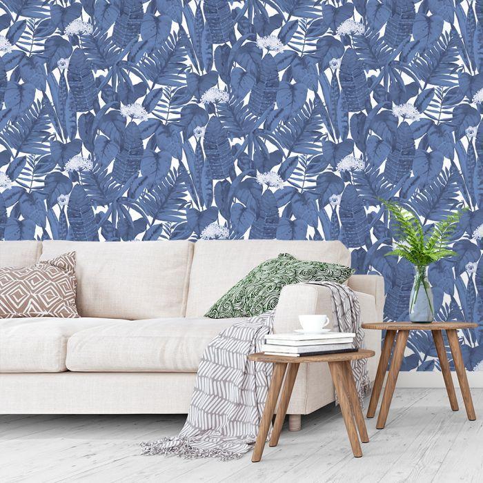 Tropical Removable Wallpaper in Blue Raspberry