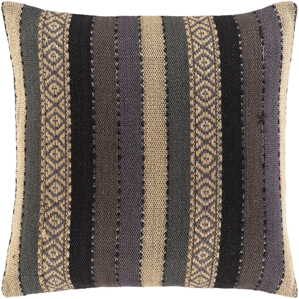 Ulla ULL-001 Hand Woven Pillow in Black & Wheat by Surya