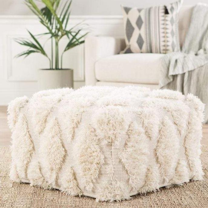 Aaltos Ivory Geometric Square Pouf