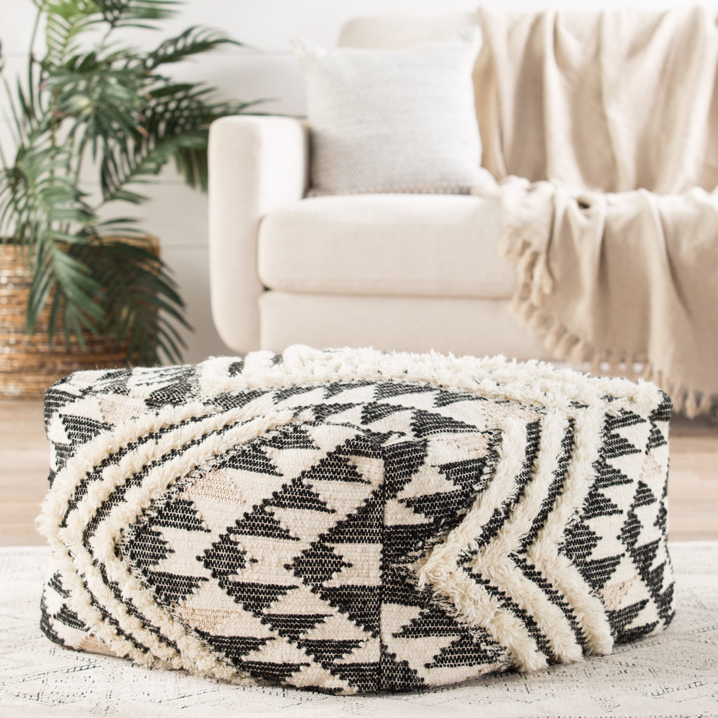 Nomadic Chevron Cream & Black Pouf design by Nikki Chu for Jaipur Living