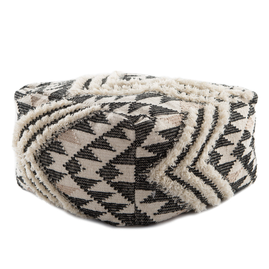 Nomadic Chevron Cream & Black Pouf design by Nikki Chu for Jaipur Living