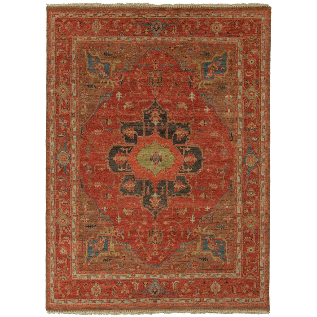 York Hand-Knotted Medallion Red & Brown Area Rug