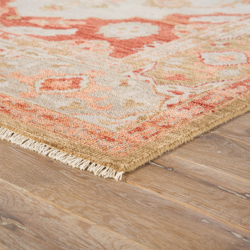 Azra Hand-Knotted Floral Red & Tan Area Rug