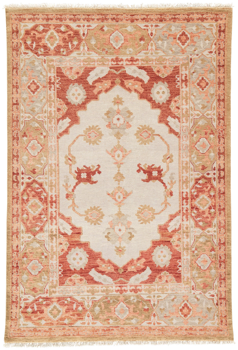 Azra Hand-Knotted Floral Red & Tan Area Rug