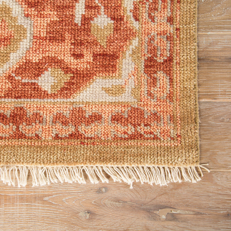 Azra Hand-Knotted Floral Red & Tan Area Rug