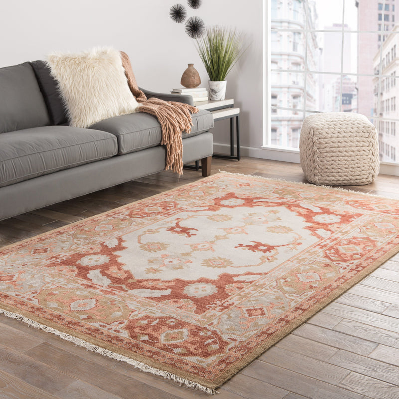 Azra Hand-Knotted Floral Red & Tan Area Rug