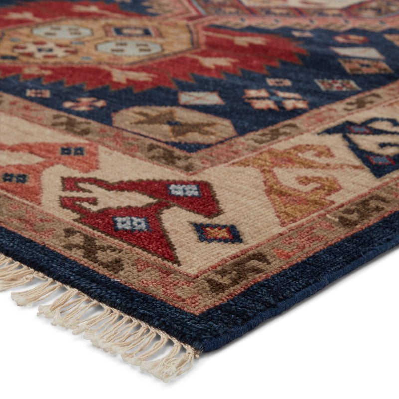 Karter Hand-Knotted Medallion Blue & Red Area Rug