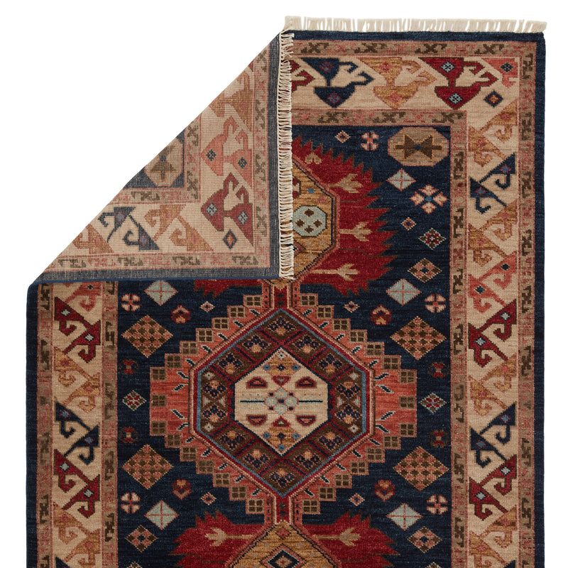 Karter Hand-Knotted Medallion Blue & Red Area Rug