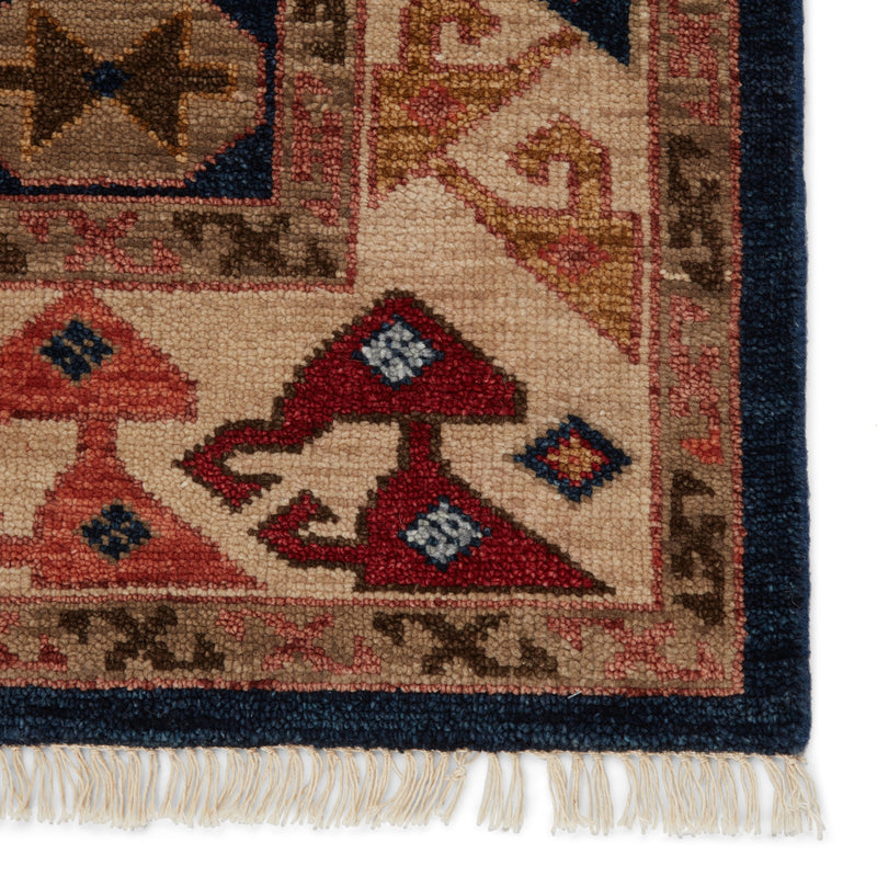 Karter Hand-Knotted Medallion Blue & Red Area Rug