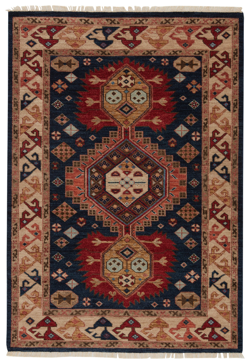 Karter Hand-Knotted Medallion Blue & Red Area Rug