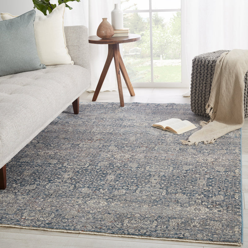 Torryn Damask Gray & Blue Rug by Jaipur Living