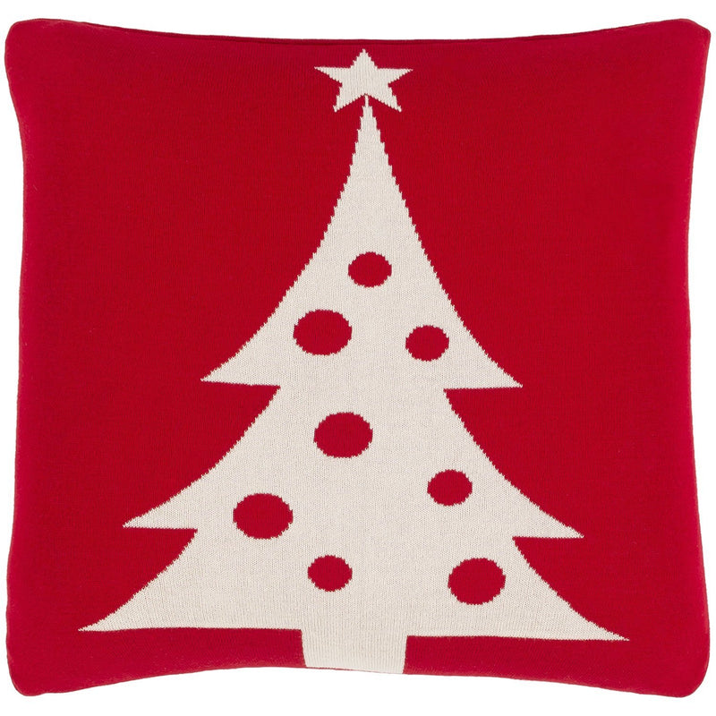 Very Merry VMY-003 Tree Knitted Pillow in Bright Red & Ivory by Surya