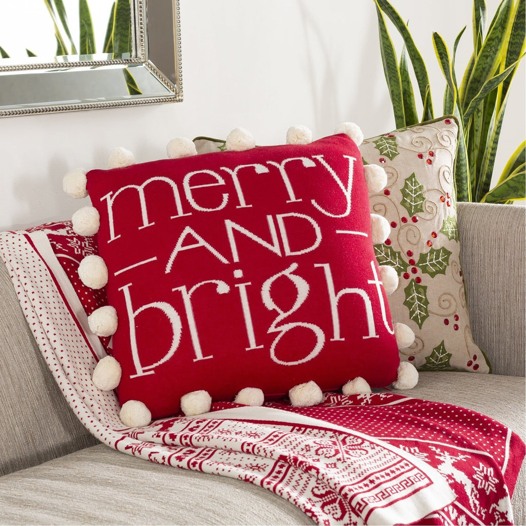 Very Merry VMY-004 Knitted Pillow in Bright Red & Ivory by Surya