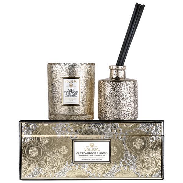 Gilt Pomander & Hinoki Candle and Diffuser Gift Set