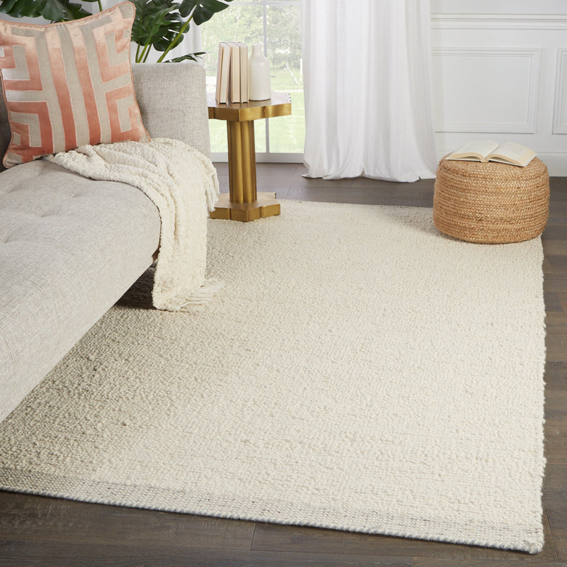 Alondra Handmade Solid Cream & Light Gray Rug