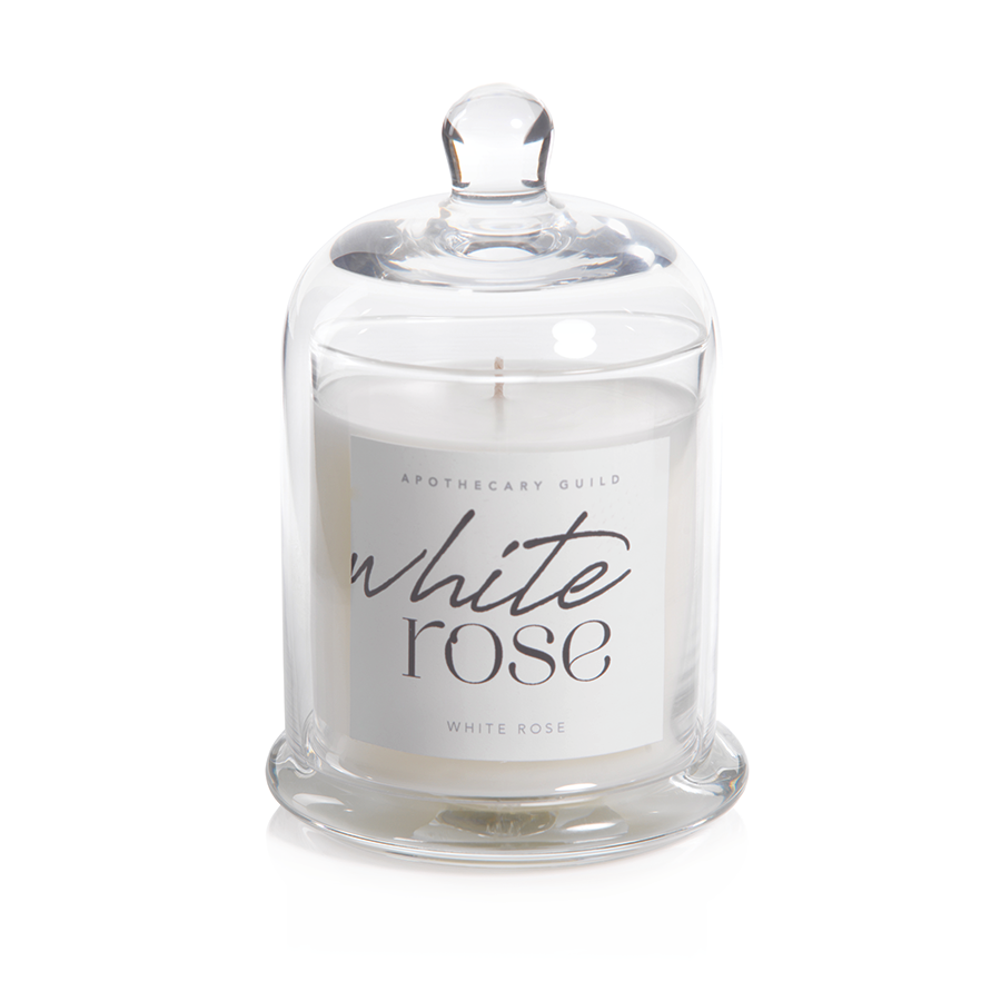 White Rose Scented Candle Jar with Glass Dome